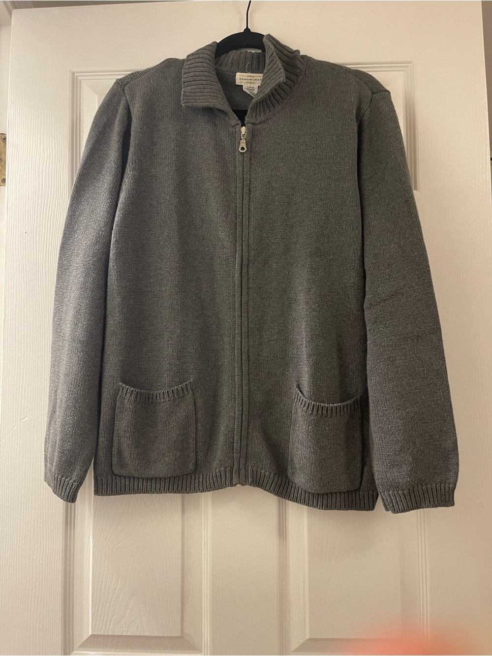 Yarnworks Gray 100% Cotton Zip Front Cardigan Size L